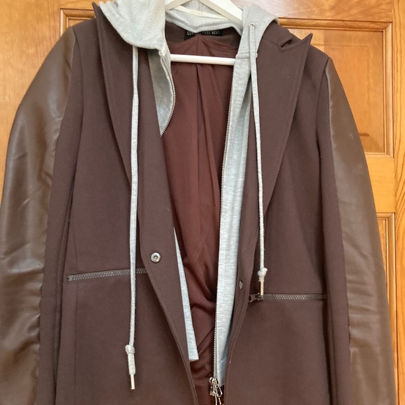 Central Park West Coco Faux Leather Fabric Mix Blazer in Brown, Small - Picture 10 of 10